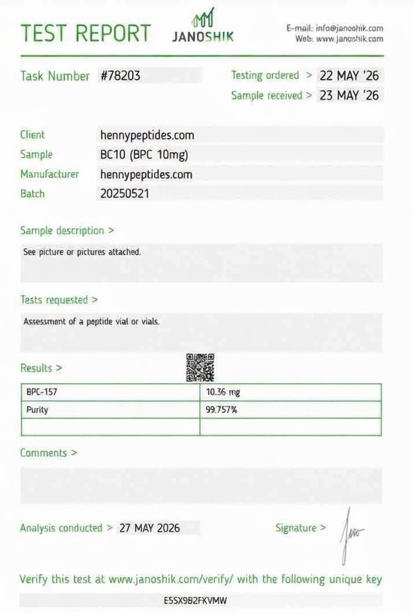 BPC-157 Janoshik lab report